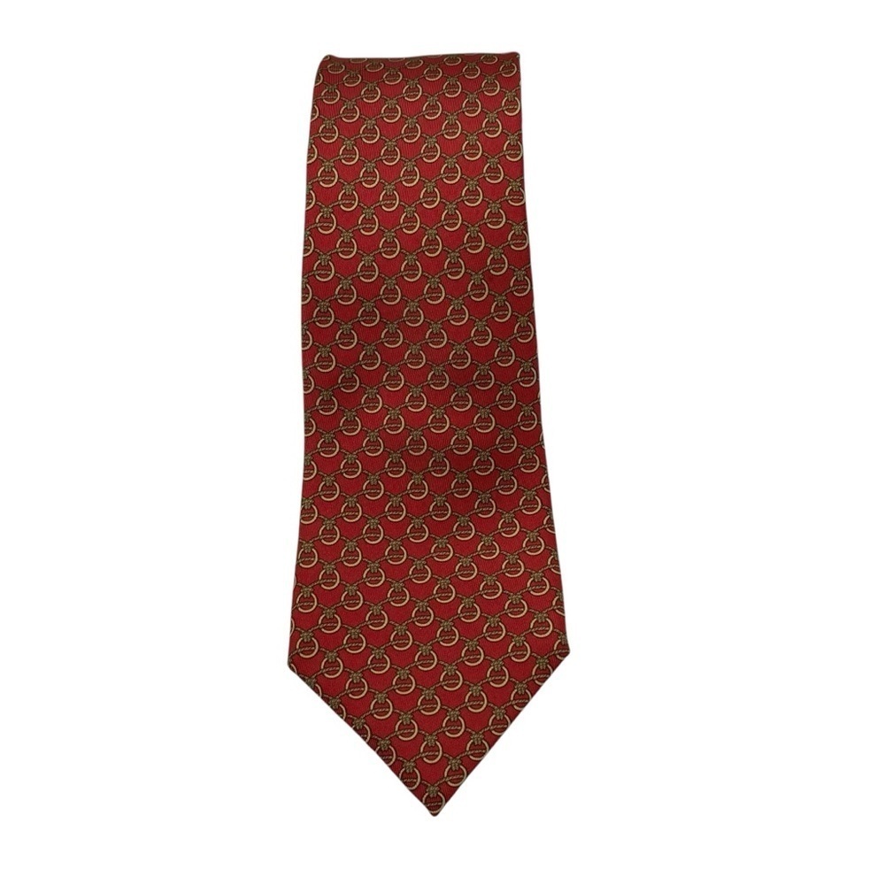 Hermes chain pattern silk tie made in France